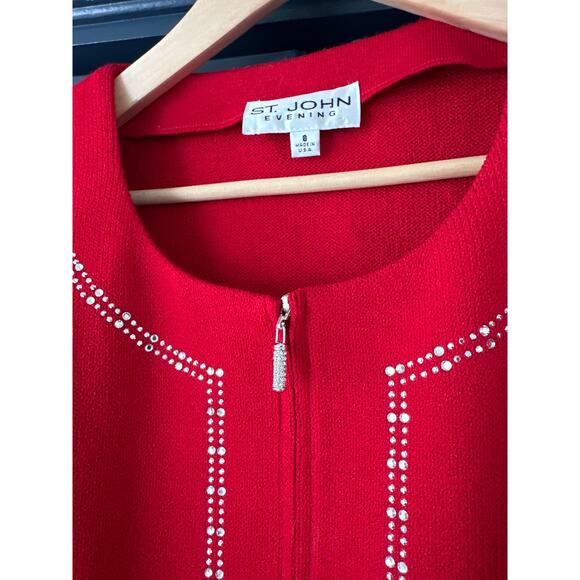 St. John Evening Jacket and Shell top Red jeweled crystals Medium 8 Set Sparkle - Picture 2 of 8